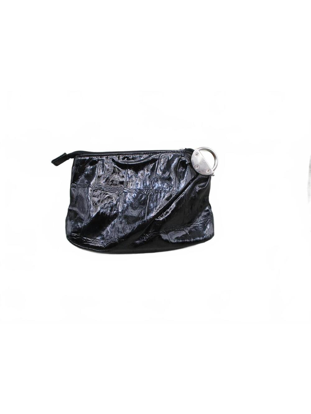 Vintage Chateau Black Patent Leather Ring Wristlet Clutch Pouch